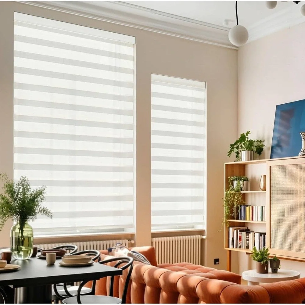 GHV Zebra Light Filtering Cordless Striped Roller Blind White 35 x 64